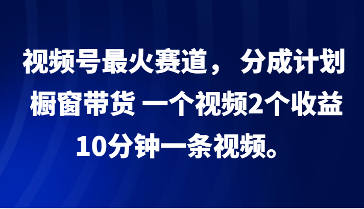 视频号最火赛道， 分成计划， 橱窗带货，一个视频2个收益，10分钟一条视频。-占领资源网