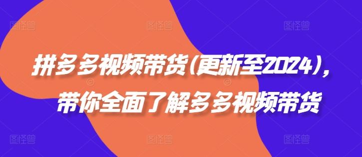 拼多多视频带货(更新至2024)，带你全面了解多多视频带货-占领资源网