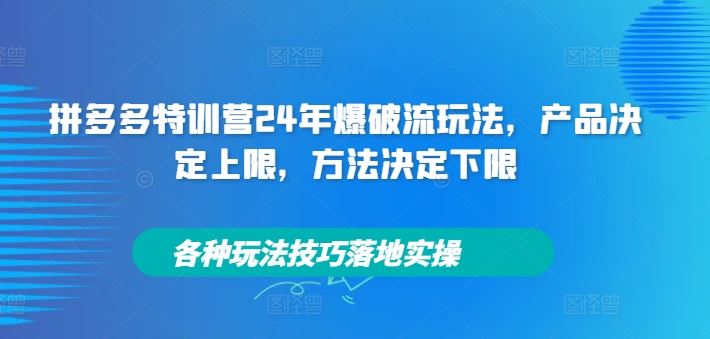 拼多多特训营24年爆破流玩法，产品决定上限，方法决定下限，各种玩法技巧落地实操-占领资源网