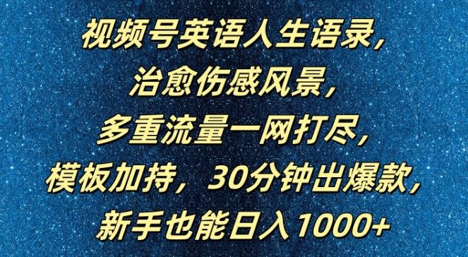 视频号英语人生语录，多重流量一网打尽，模板加持，30分钟出爆款，新手也能日入1000+【揭秘】-占领资源网