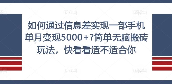 如何通过信息差实现一部手机单月变现5000+?简单无脑搬砖玩法，快看看适不适合你【揭秘】-占领资源网