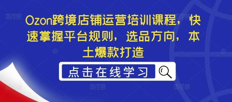 Ozon跨境店铺运营培训课程，快速掌握平台规则，选品方向，本土爆款打造-占领资源网
