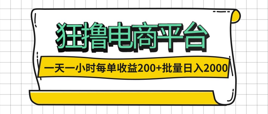 （12463期）一天一小时 狂撸电商平台 每单收益200+ 批量日入2000+-占领资源网