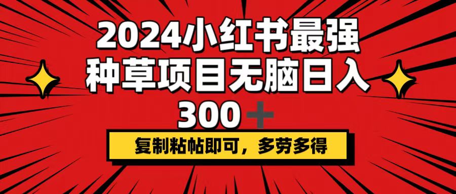 （12336期）2024小红书最强种草项目，无脑日入300+，复制粘帖即可，多劳多得-占领资源网