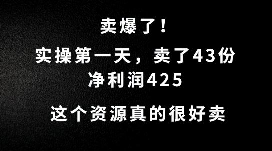 这个资源，需求很大，实操第一天卖了43份，净利润425【揭秘】-占领资源网