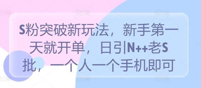 S粉突破新玩法，新手第一天就开单，日引N++老S批，一个人一个手机即可【揭秘】-占领资源网