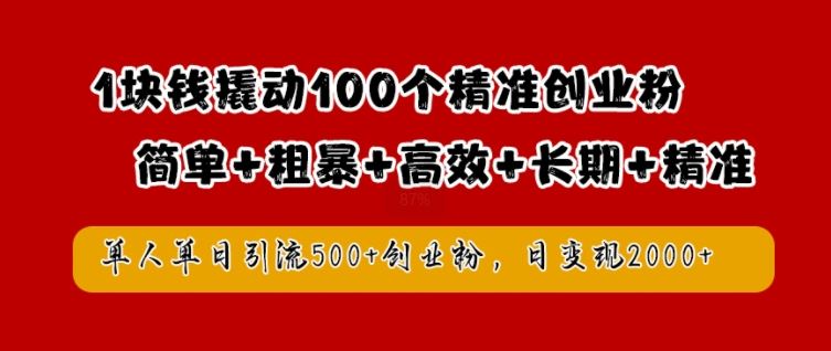 1块钱撬动100个精准创业粉，简单粗暴高效长期精准，单人单日引流500+创业粉，日变现2k【揭秘】-占领资源网