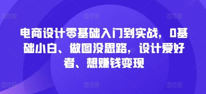 电商设计零基础入门到实战，0基础小白、做图没思路，设计爱好者、想赚钱变现-占领资源网