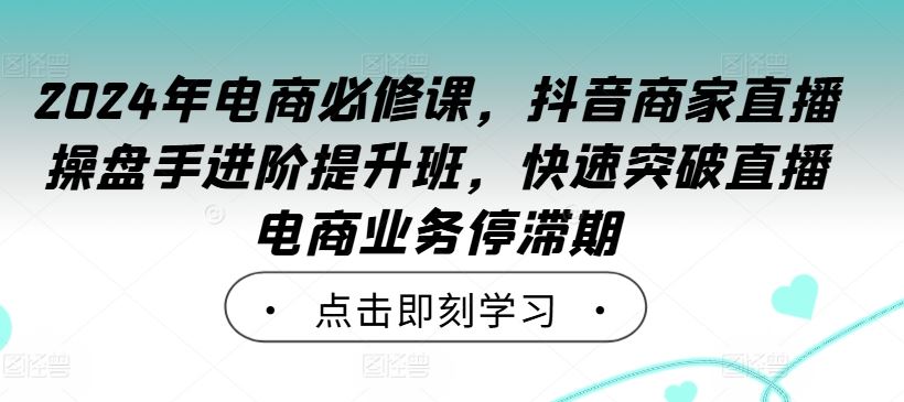 2024年电商必修课，抖音商家直播操盘手进阶提升班，快速突破直播电商业务停滞期-占领资源网