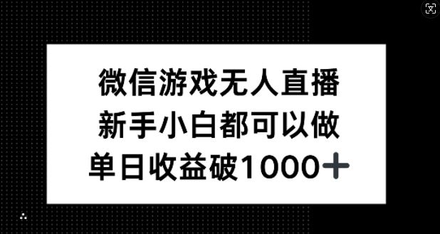 微信游戏无人直播，新手小白都可以做，单日收益破1k【揭秘】-占领资源网