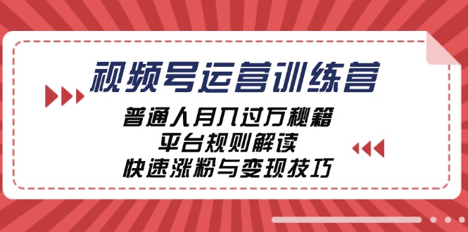 （12722期）视频号运营训练营：普通人月入过万秘籍，平台规则解读，快速涨粉与变现…-占领资源网