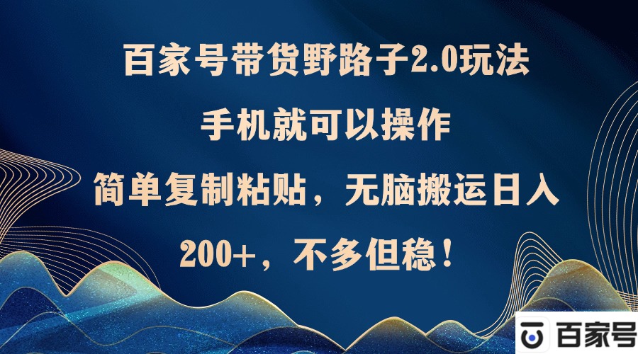 （12804期）百家号带货野路子2.0玩法，手机就可以操作，简单复制粘贴，无脑搬运日…-占领资源网