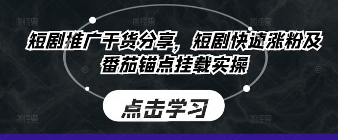 短剧推广干货分享，短剧快速涨粉及番茄锚点挂载实操-占领资源网