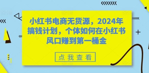 小红书电商无货源，2024年搞钱计划，个体如何在小红书风口赚到第一桶金-占领资源网