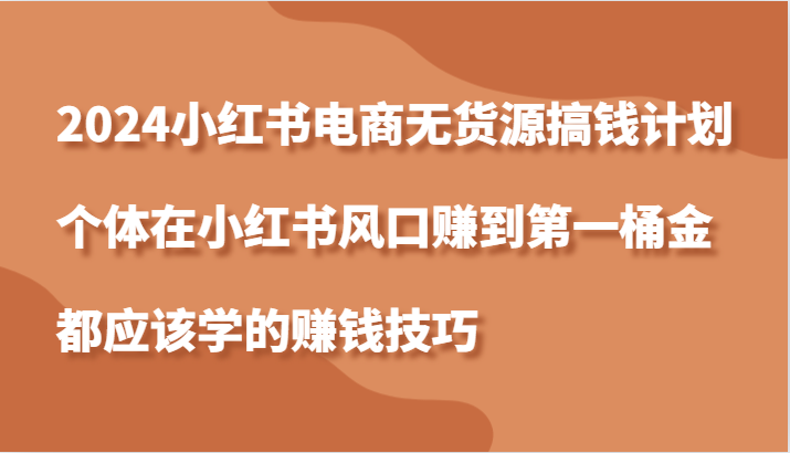 2024小红书电商无货源搞钱计划，个体在小红书风口赚到第一桶金应该学的赚钱技巧-占领资源网