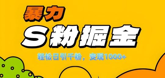 单人单机日引千粉，变现1k+，S粉流量掘金计划攻略【揭秘】-占领资源网