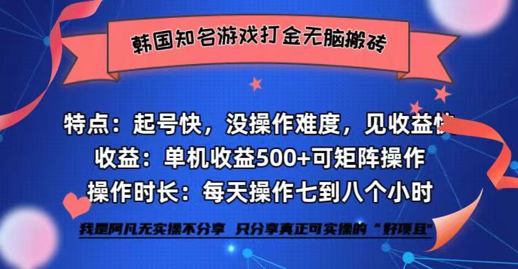 （12852期）韩国知名游戏打金无脑搬砖单机收益500+-占领资源网