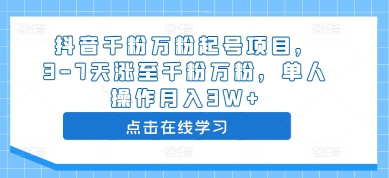 抖音千粉万粉起号项目，3-7天涨至千粉万粉，单人操作月入3W+-占领资源网