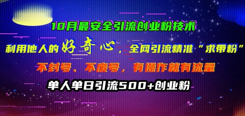 10月最安全引流创业粉技术，利用他人的好奇心全网引流精准“求带粉”不封号、不废号【揭秘】-占领资源网