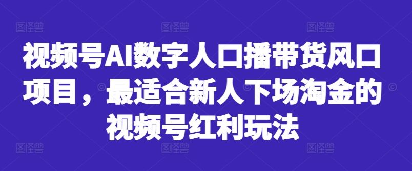 视频号AI数字人口播带货风口项目，最适合新人下场淘金的视频号红利玩法-占领资源网