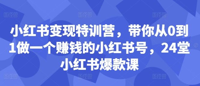 小红书变现特训营，带你从0到1做一个赚钱的小红书号，24堂小红书爆款课-占领资源网
