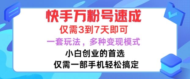 快手万粉号速成，仅需3到七天，小白创业的首选，一套玩法，多种变现模式【揭秘】-占领资源网