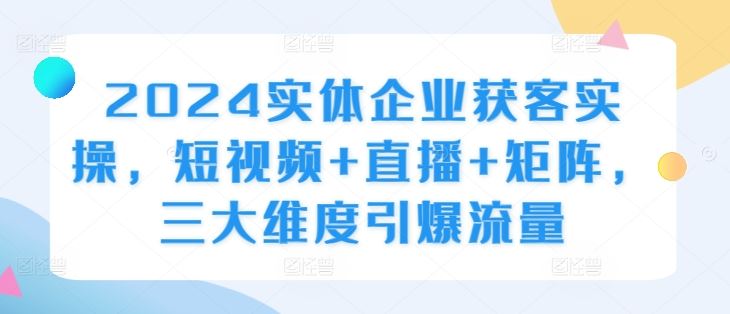 2024实体企业获客实操，短视频+直播+矩阵，三大维度引爆流量-占领资源网