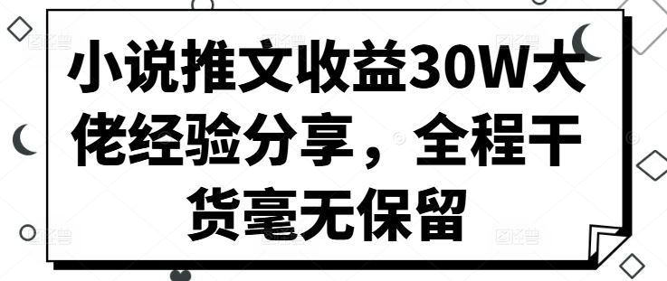 小说推文收益30W大佬经验分享，全程干货毫无保留-占领资源网