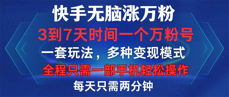 （12981期）快手无脑涨万粉，3到7天时间一个万粉号，全程一部手机轻松操作，每天只…-占领资源网