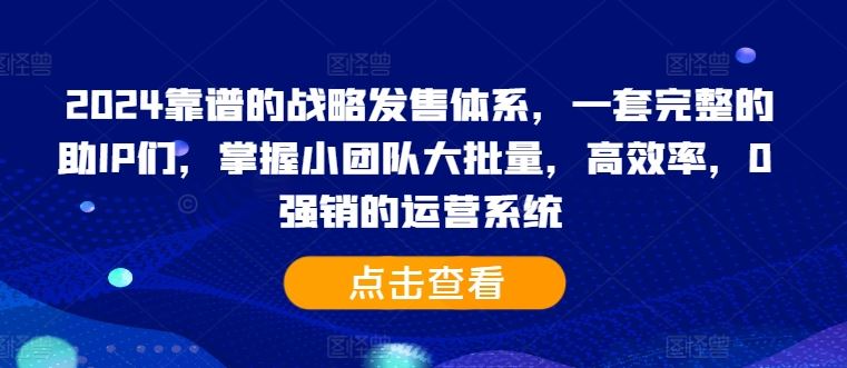 2024靠谱的战略发售体系，一套完整的助IP们，掌握小团队大批量，高效率，0 强销的运营系统-占领资源网