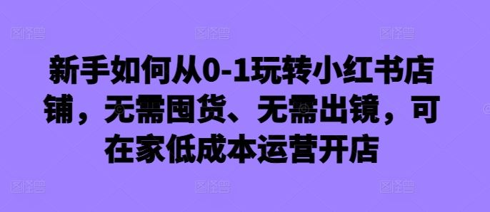 新手如何从0-1玩转小红书店铺，无需囤货、无需出镜，可在家低成本运营开店-占领资源网
