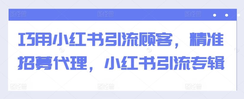巧用小红书引流顾客，精准招募代理，小红书引流专辑-占领资源网