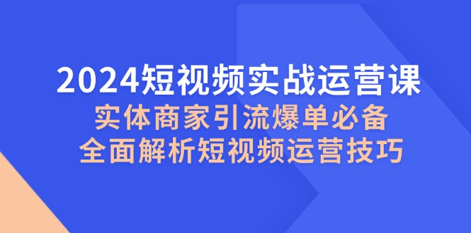 （12987期）2024短视频实战运营课，实体商家引流爆单必备，全面解析短视频运营技巧-占领资源网