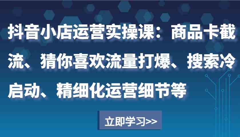 抖音小店运营实操课：商品卡截流、猜你喜欢流量打爆、搜索冷启动、精细化运营细节等-占领资源网