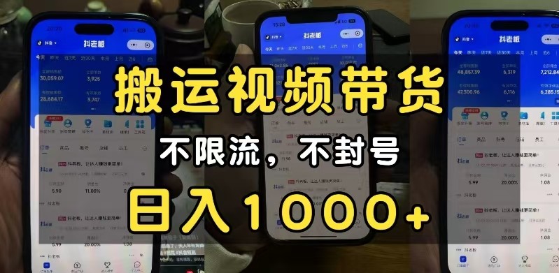 小白必看搬运视频带货玩法，不限流，不封号，纯自然流，日入1000+-占领资源网