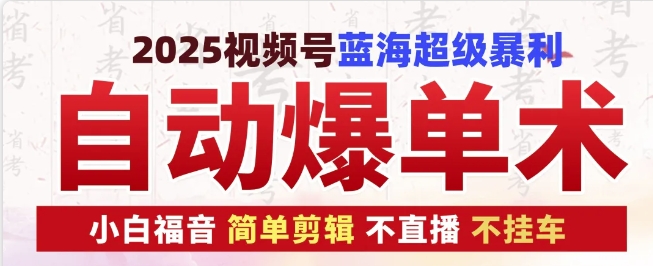 2025视频号蓝海超级暴利自动爆单术1.0 ，小白褔音 简单剪辑 不直播 不挂车-占领资源网