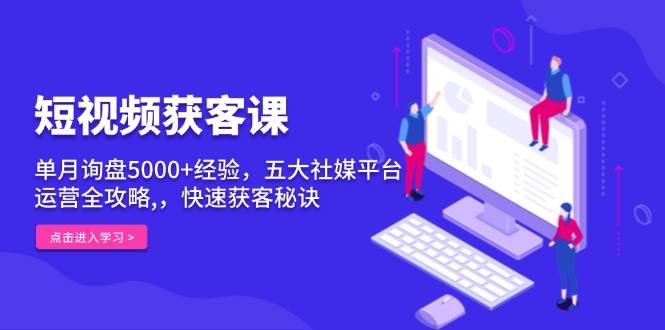 短视频获客课，单月询盘5000+经验，五大社媒平台运营全攻略,，快速获客秘诀-占领资源网