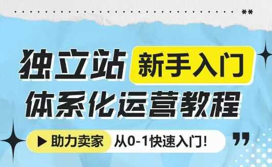 独立站新手入门体系化运营教程，助力独立站卖家从0-1快速入门!-占领资源网