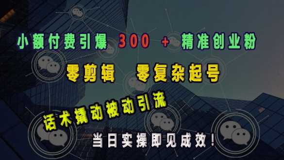 小额付费引爆 300 + 精准创业粉，零剪辑、零复杂起号，话术撬动被动引流，当日实操即见成效-占领资源网