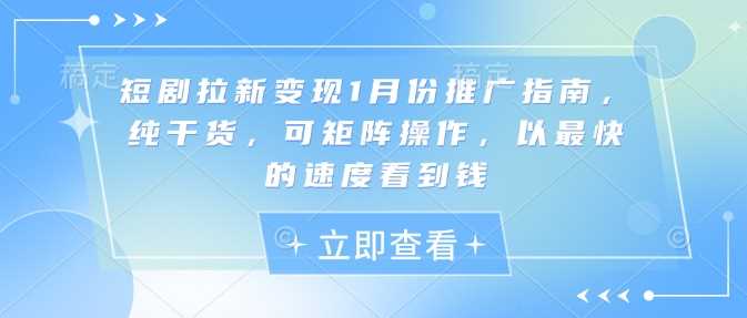 短剧拉新变现1月份推广指南，纯干货，可矩阵操作，以最快的速度看到钱-占领资源网