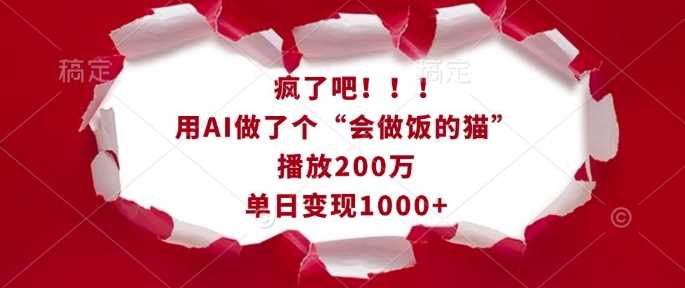 疯了吧！用AI做了个“会做饭的猫”，播放200万，单日变现1k-占领资源网