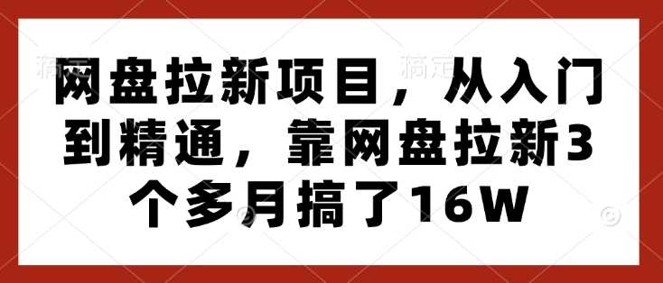网盘拉新项目，从入门到精通，靠网盘拉新3个多月搞了16W-占领资源网