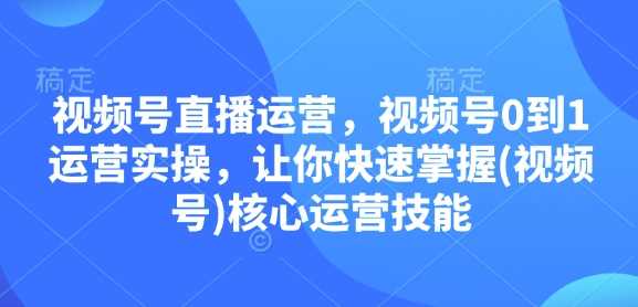 视频号直播运营，视频号0到1运营实操，让你快速掌握(视频号)核心运营技能-占领资源网