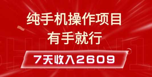 纯手机操作的小项目，有手就能做，7天收入2609+实操教程【揭秘】-占领资源网