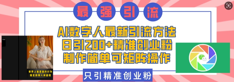 AI数字人最新引流方法，日引200+精准创业粉，制作简单可矩阵操作-占领资源网