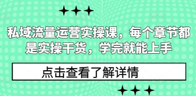 私域流量运营实操课，每个章节都是实操干货，学完就能上手-占领资源网