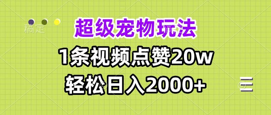 （13578期）超级宠物视频玩法，1条视频点赞20w，轻松日入2000+-占领资源网