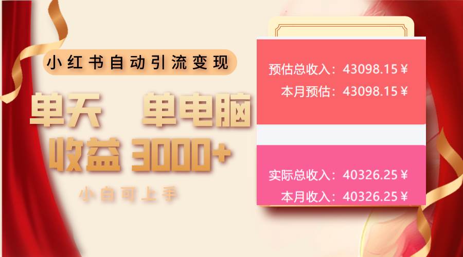 （13999期）小红书自动引流变现 单天单电脑收益3000+  小白可上手-占领资源网