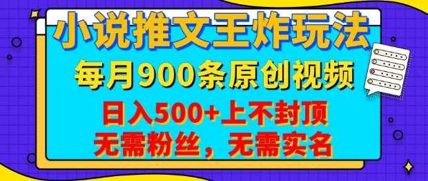 小说推文王炸玩法，一键代发，每月最多领900条原创视频，播放量收益日入5张，无需粉丝，无需实名【揭秘】-占领资源网