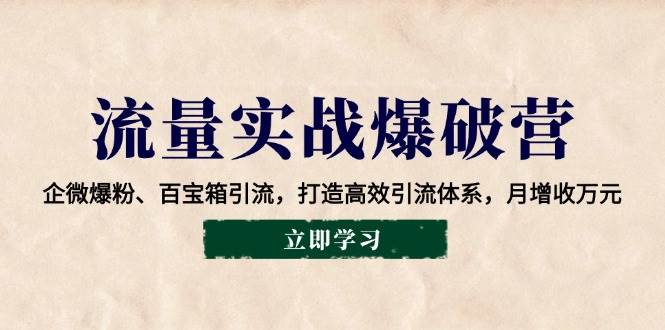 （14039期）流量实战爆破营：企微爆粉、百宝箱引流，打造高效引流体系，月增收万元-占领资源网